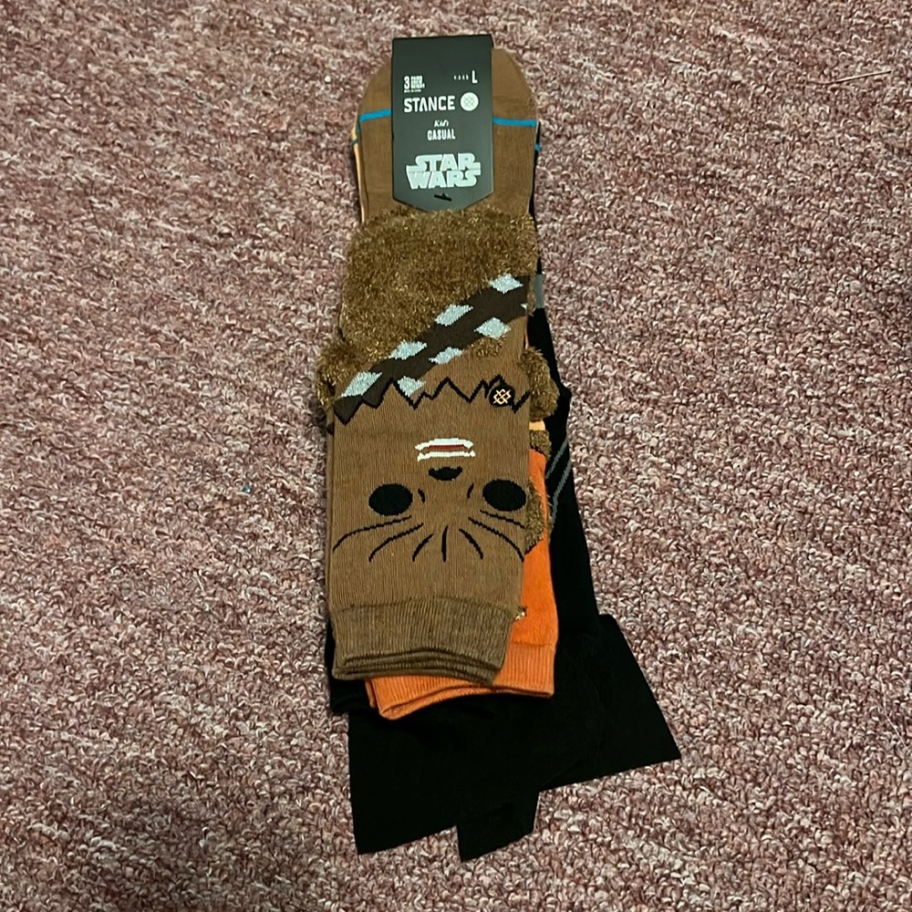 Stance Youth 3pk Star Wars Crew Socks. Darth Vader Chewbacca Ewok. 3Y-5.5Y